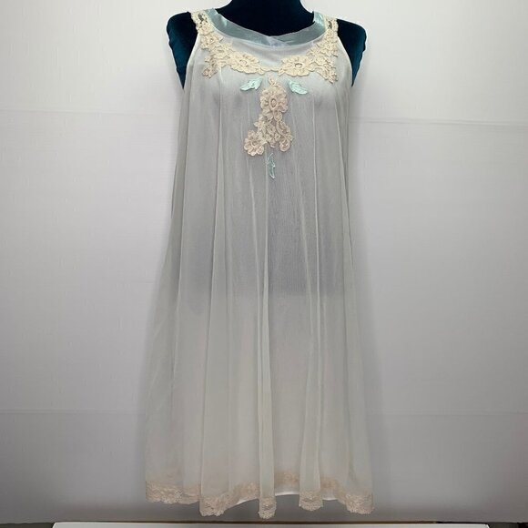 Vintage Kayser Small Nightgown Sheer Overlay Lace - Picture 1 of 10